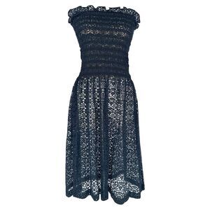 Stella Mccartney Lace Strapless Midi Dress in Navy Blue Cotton